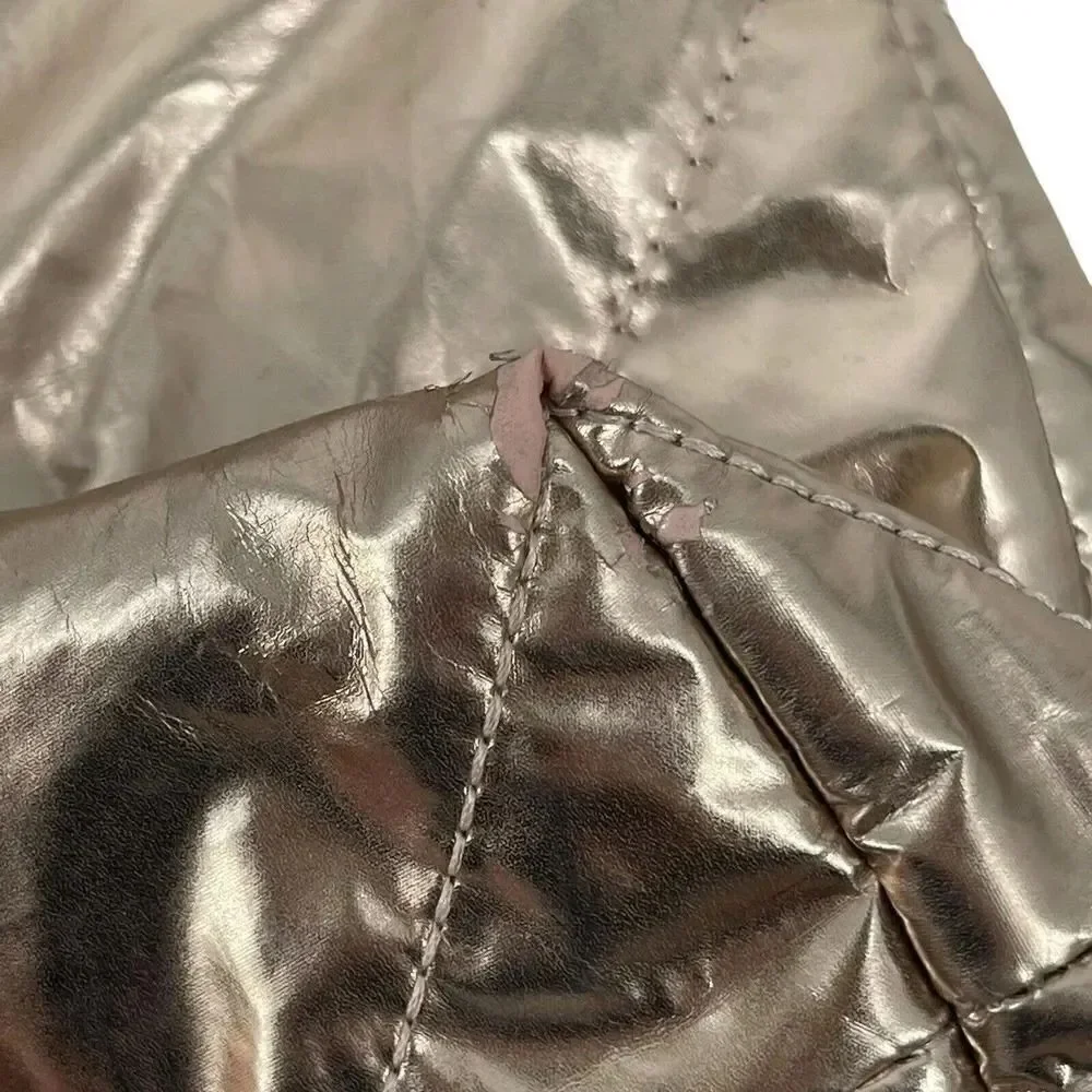 Victorias Secret Tote Bag Rose Gold Metallic Quilted Puffy Purse Carry All Glam